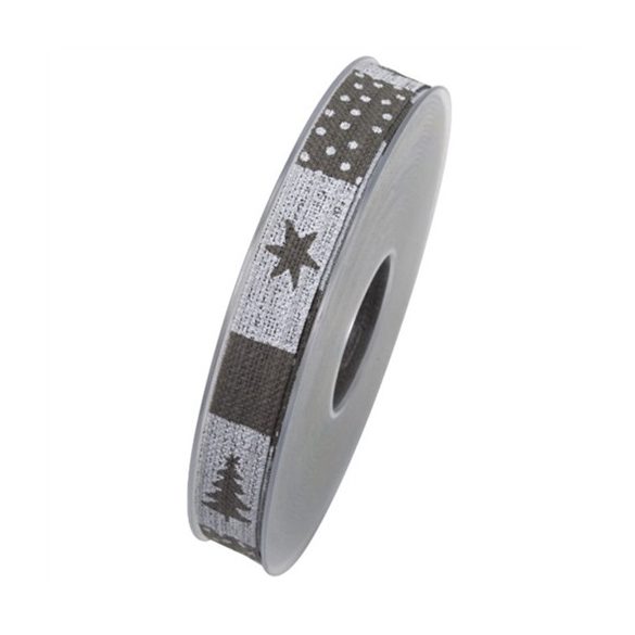 Szalag textil fenyőfával 15mmx8m - Szürke