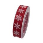 Szalag fehér hópihével 25mm x 10m piros