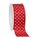 Szalag szatén 25mm x 10m csillagos - Piros