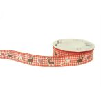   Szatén szalag 25mm x 20m Deer kockás szarvasos drótos szél - Piros