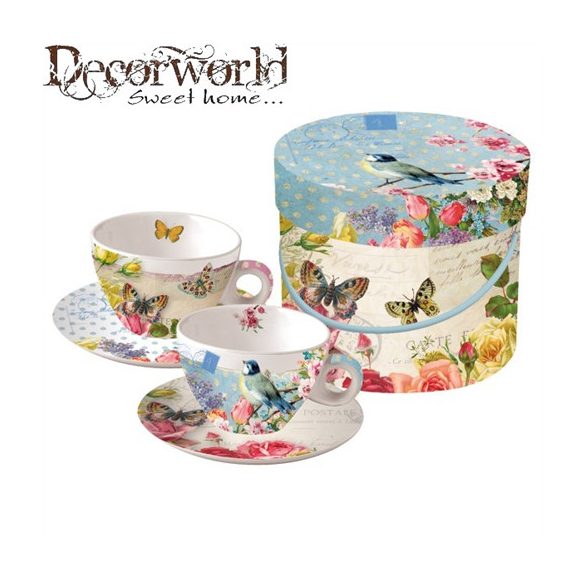 PPD Cappucino csésze szett/2 alátéttel díszdobozban Vintage