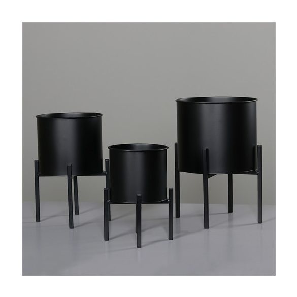 Fém kaspó szett 21 cm, 24 cm, 33 cm - Fekete S/3