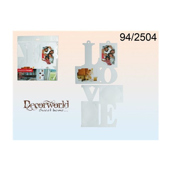 Fehér Plasztik fotó keret, "Love" 66x37cm, 2 kép 10x15 & 2 kép 15x10cm tasakban