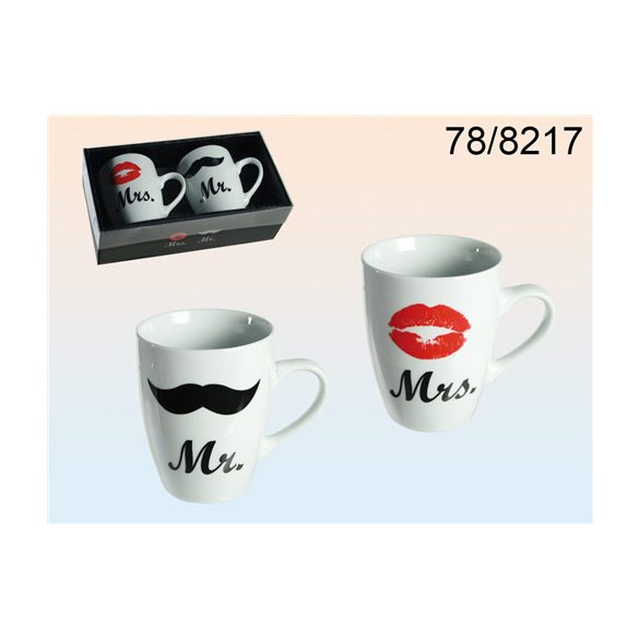 Porcelán bögre Mr & Mrs 10x8cm S/2