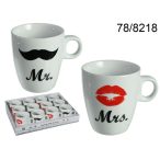 Porcelán bögre Mr & Mrs 9x8cm 2 féle