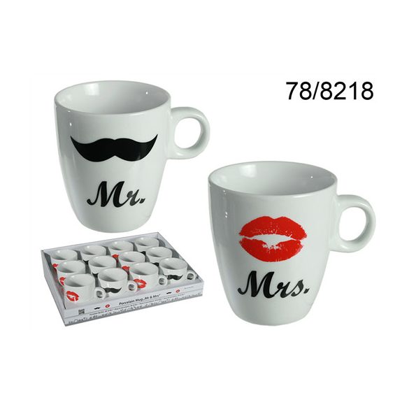 Porcelán bögre Mr & Mrs 9x8cm 2 féle