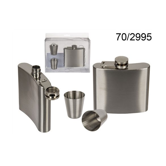 Fém flaska 150ml 10x9,5cm 2db 25ml-es pohárral
