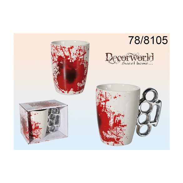 Fehér Kerámia Bögre, vérföltos, bokszer, 12,5x11cm