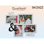   Fehér Plasztik fotó keret, Mr & Mrs 38x32cm, 3 kép10x15cm 1 kép13x18cm