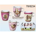 Porcelán bögre, ló mintás, 4 féle, 8x7cm