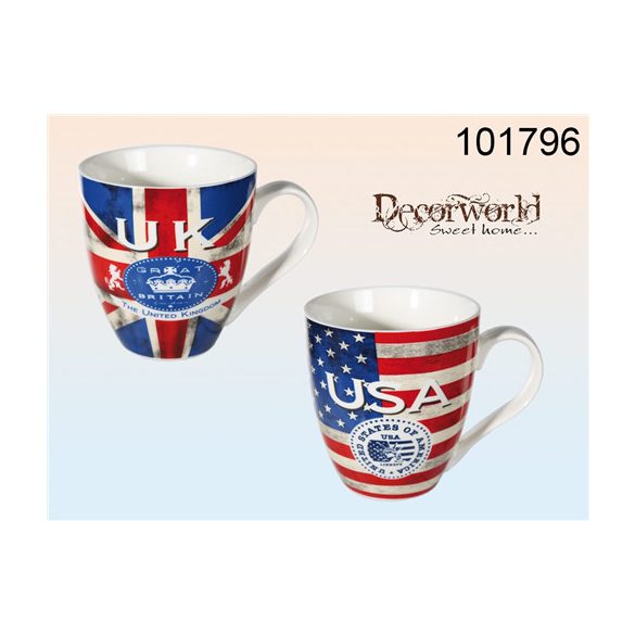 XL porcelán bögre angol/amerikai zászlós 12x10cm