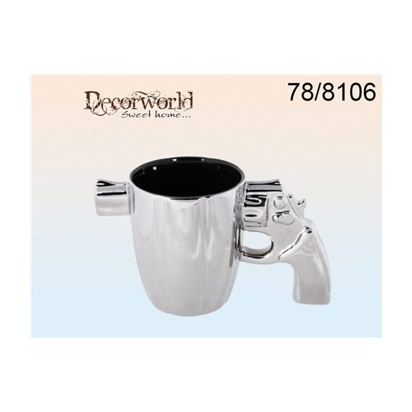 Ezüst kőbögre, Revolver fogantyús, 18x10cm