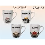   Porcelán bögre, Királyi kutyák és macskák 11x9cm 4 féle