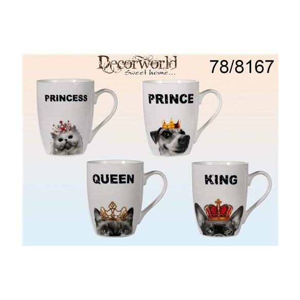 Porcelán bögre, Királyi kutyák és macskák 11x9cm 4 féle