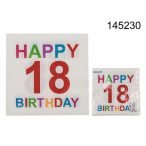   Szalvéta "Happy birthday 18" színes 33x33cm 3 réteg 20db/cs