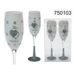   Fehér pezsgős pohár Mr & Mrs ezüst szívvel és felirattal 21cm