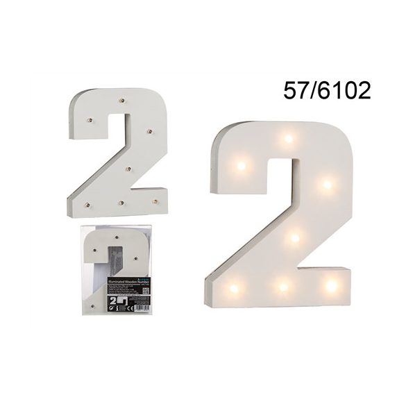 Fa szám "2" világító 7 LED 16cm AAA elemes