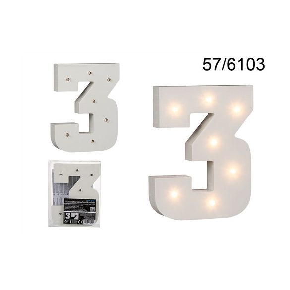 Fa szám "3" világító 7 LED 16cm AAA elemes