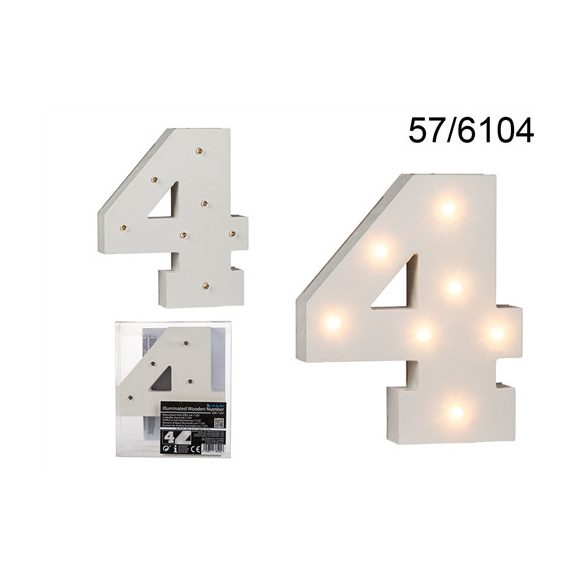 Fa szám "4" világító 7 LED 16cm AAA elemes