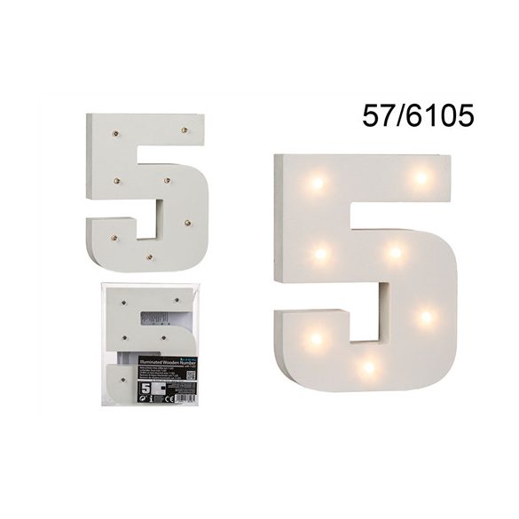 Fa szám "5" világító 7 LED 16cm AAA elemes