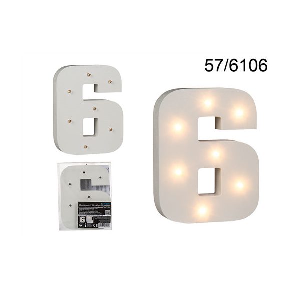 Fa szám "6" világító 7 LED 16cm AAA elemes