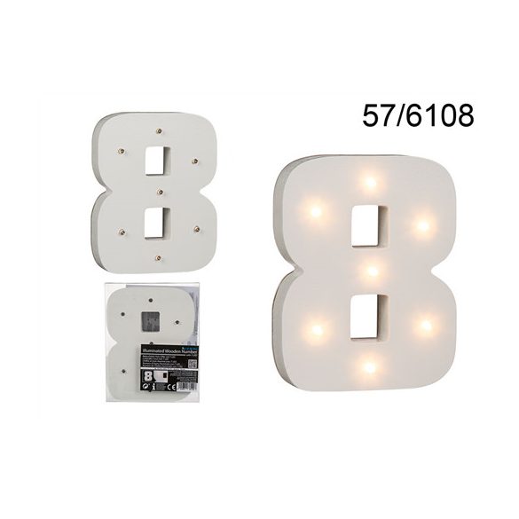 Fa szám "8" világító 7 LED 16cm AAA elemes