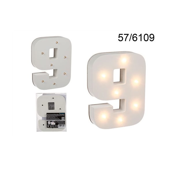 Fa szám "9" világító 7 LED 16cm AAA elemes