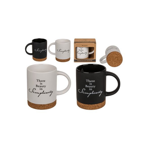 Bögre porcelán parafa talpal - "There is Beauty in Simplicity" felirattal - Fekete v. fehér