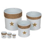   Kaspó fém  juta díszítéssel "Csillaggal" 10x10cm - Fehér (M-es)