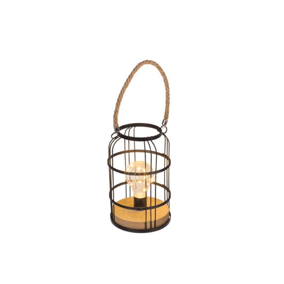 Dekor lámpa fa talpon fém kalitkában 13x13x20 cm 10 LED-el