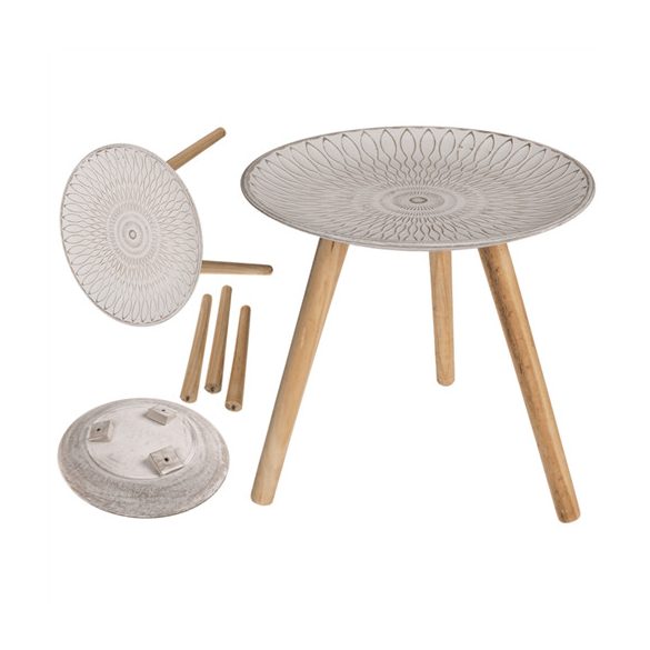 Fa kisasztal 40x40x39 cm - Fehér/natúr