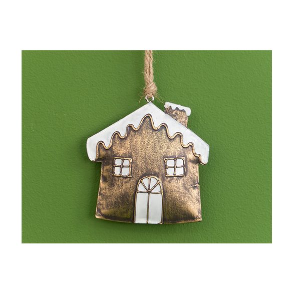 Akasztós házikó 10x10cm fém bronz 20cm