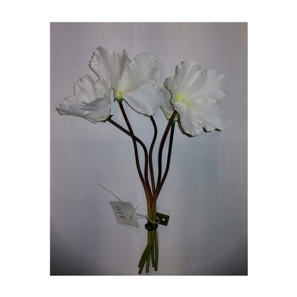 Ciklámen csokor 5ággal műanyag 29cm - Fehér