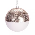 Gömb csillámos 8cm - Fehér/Arany /db