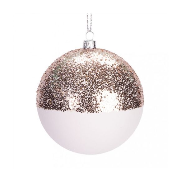 Gömb csillámos 8cm - Fehér/Arany /db