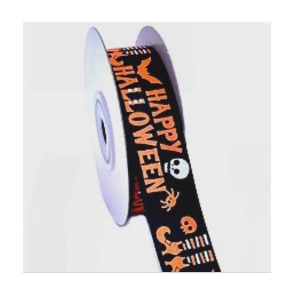 Textilszalag Happy Halloween 22mm/10m - Fekete