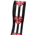   Textil szalag szives "All you need is Love" feliratos 38mm/10m - Fekete-Fehér