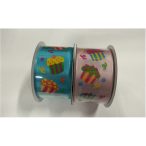 Szatén dekorációs szalag mintás több színben 38mm/10m