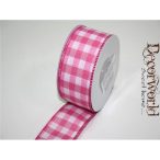 Textil szalag kockás drótos pink 38mm/10m
