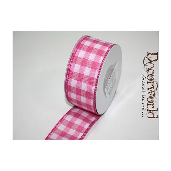 Textil szalag kockás drótos pink 38mm/10m