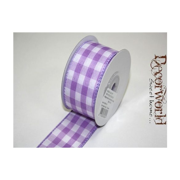 Textil szalag kockás drótos v.lila 38mm/10m