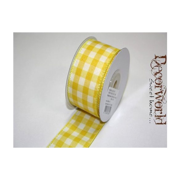 Textil szalag kockás drótos sárga 38mm/10m