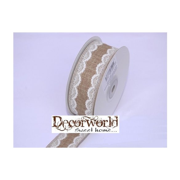 Textil szalag csipkés szélű natúr 38mm x 10m