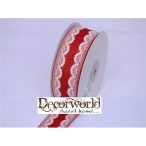 Textil szalag csipkés szélű piros 38mm x 10m