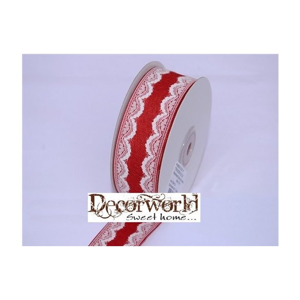 Textil szalag csipkés szélű piros 38mm x 10m