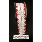 Csipke mintás szalag fehér/piros 38mm x 10m drótos