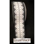 Csipke mintás szalag fehér/szürke 38mm x 10m drótos