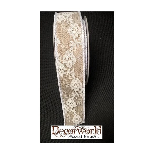 Csipkés szalag natúr/fehér 38mm x 10m drótos