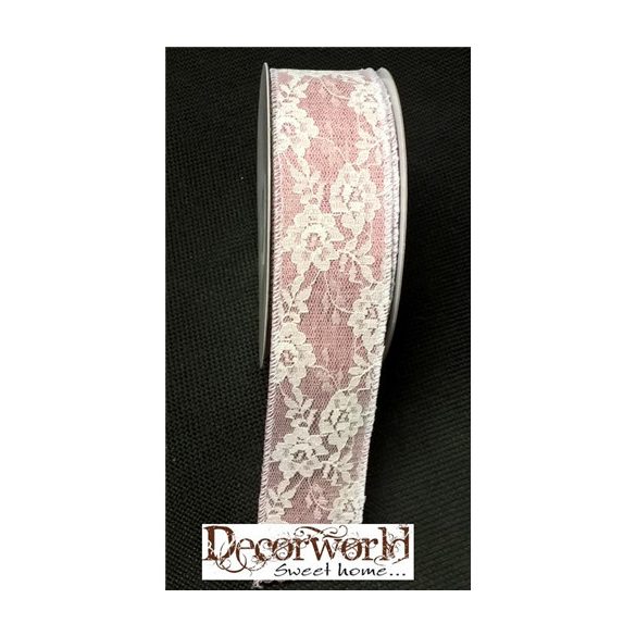 Csipkés szalag natúr/mályva 38mm x 10m drótos
