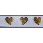 Dekorációs szalag 10mm/10m - Fehér/arany szíves